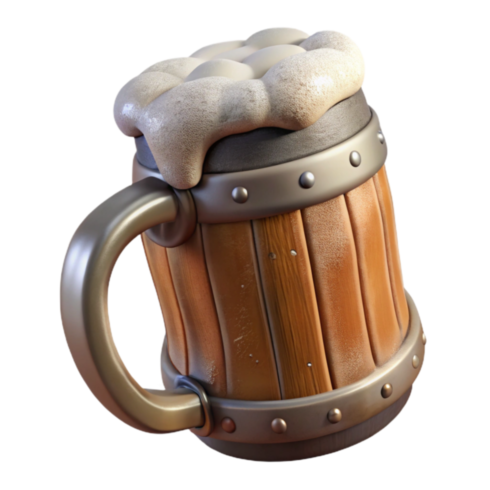 wonderful rustic Beer Mug with Foam Frothy Transparent high quality png