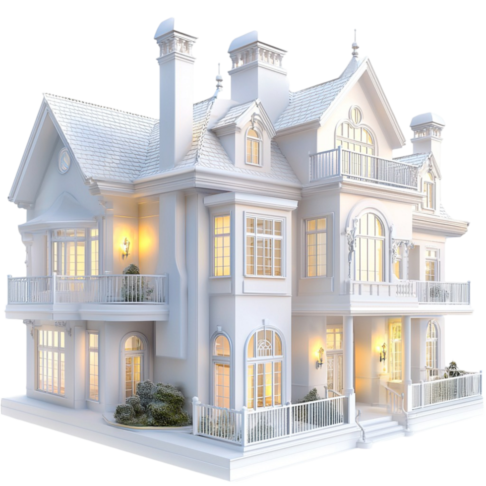 Luxurious Victorian style mansion with grand windows and intricate architecture png