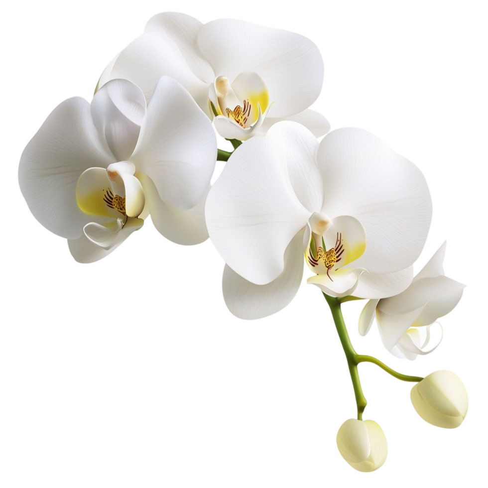 white orchid flowers with petals and a graceful curved stem png