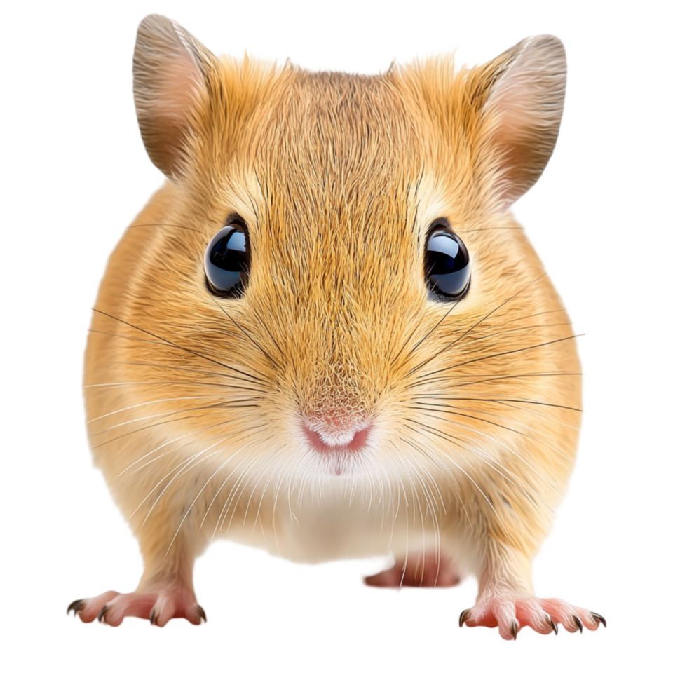 Cute brown hamster with tiny paws and round black eyes looking curiously ahead png