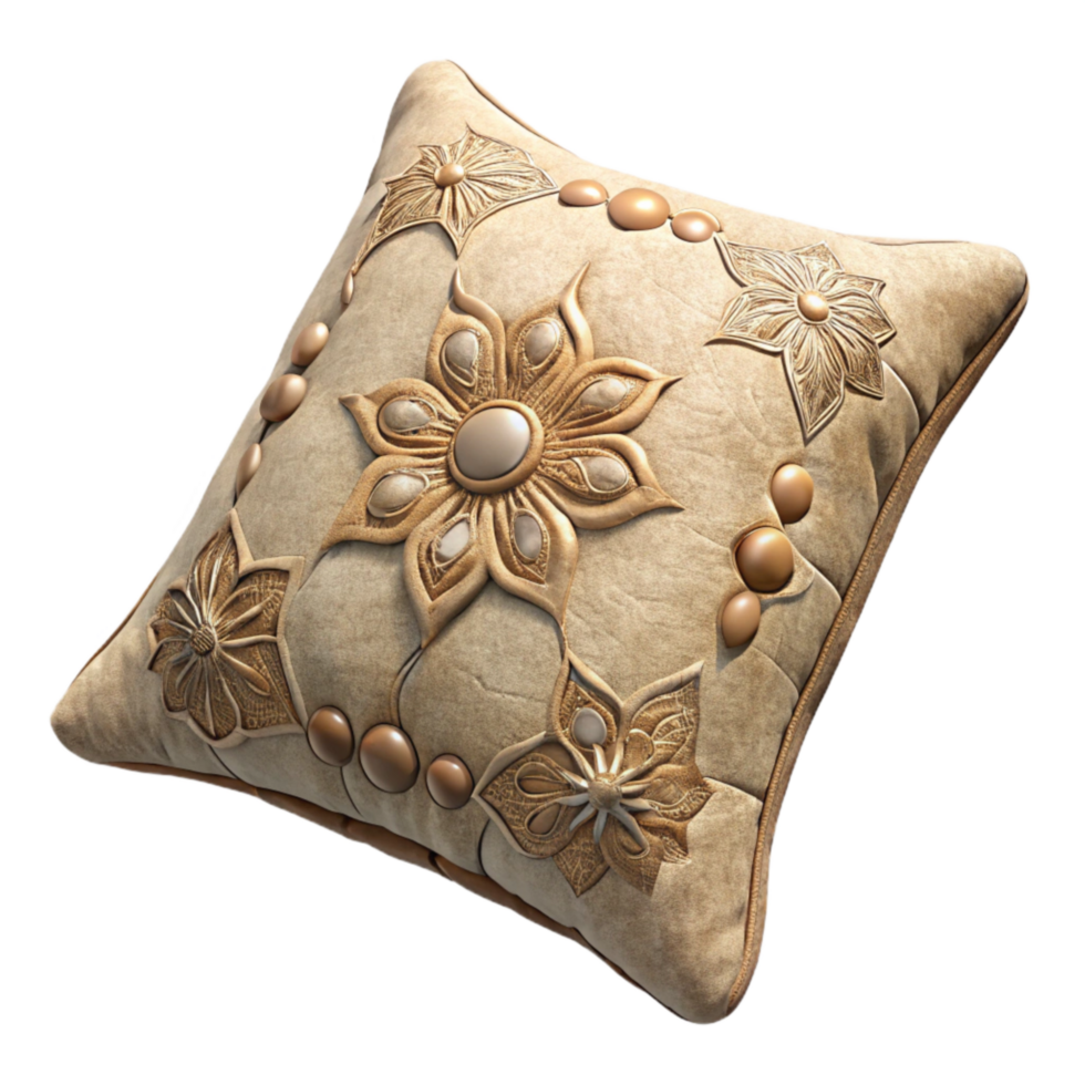 serene traditional Beige Throw Pillow Embroidered Detail Cutout genuine png