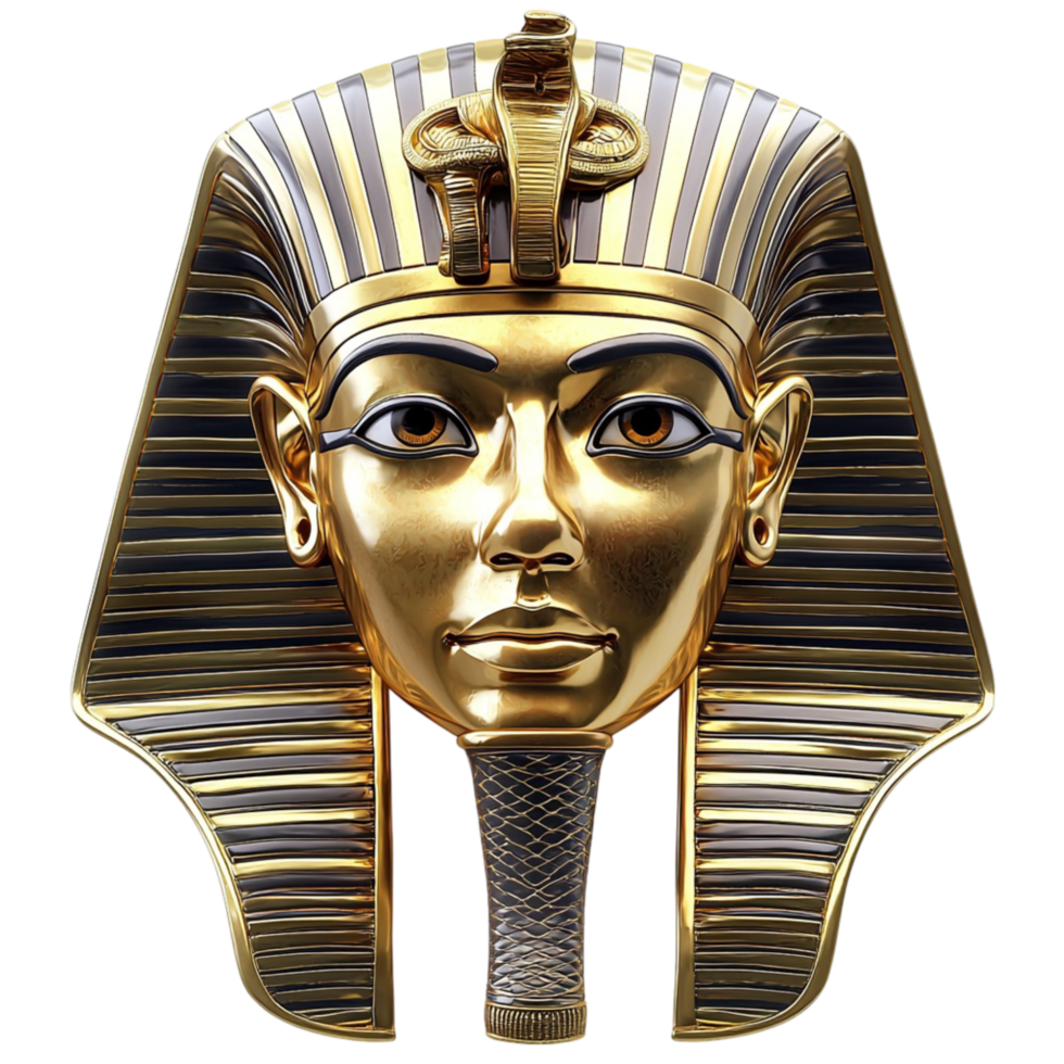 Golden Pharaoh mask represents ancient Egyptian royalty png