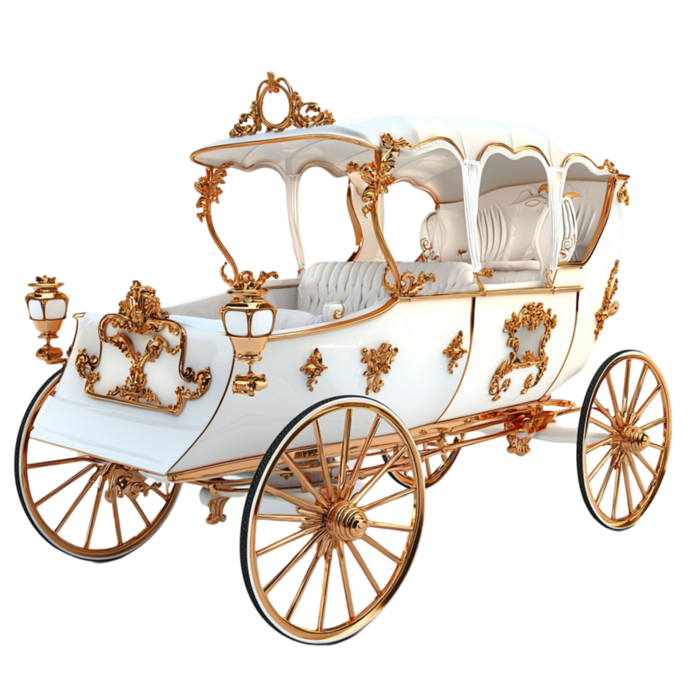 Royal carriage displays intricate golden details and elegance png