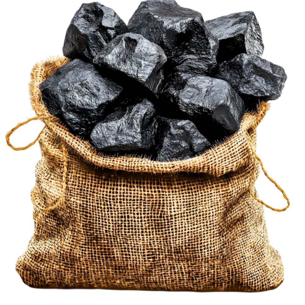 Sack of coal is filled with black shiny rocks png