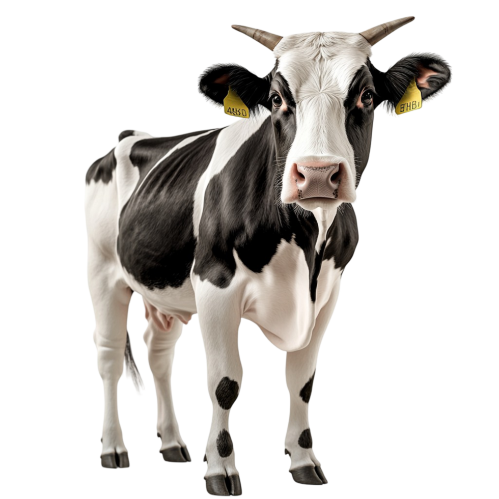 Black and white cow stands firmly on the ground png