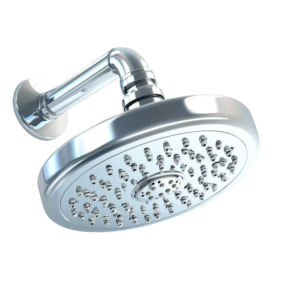 silver showerhead releases a reing flow of water png