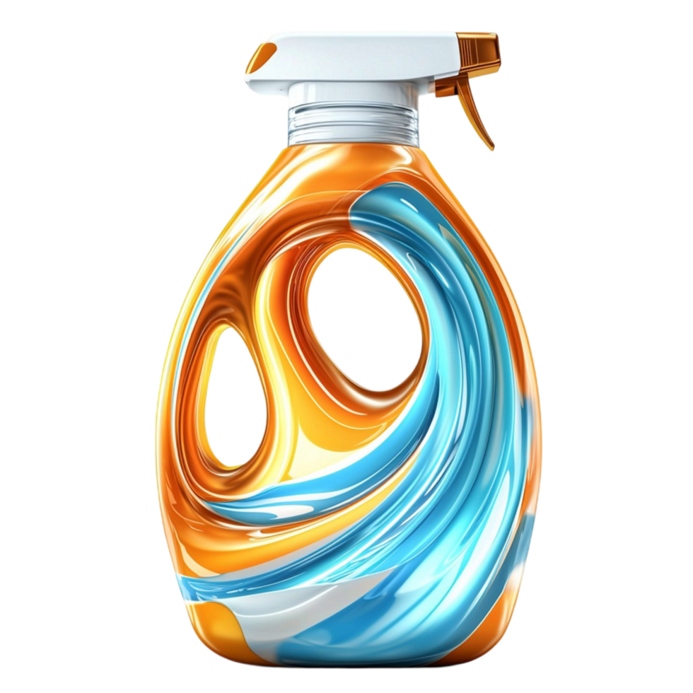 Powerful cleaning spray bottle is designed with a sleek swirl pattern png