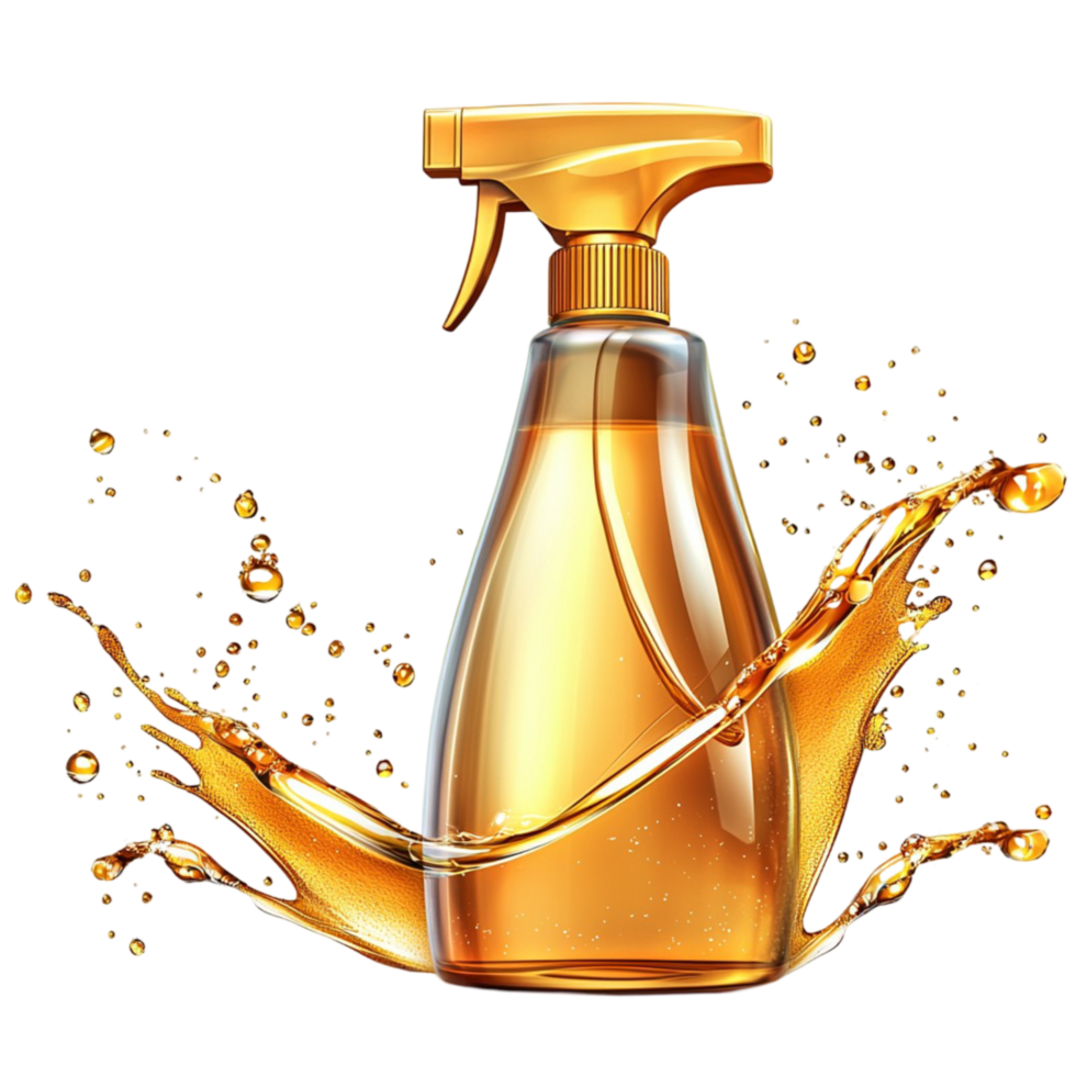 Golden spray bottle bursts with an explosion of ness png