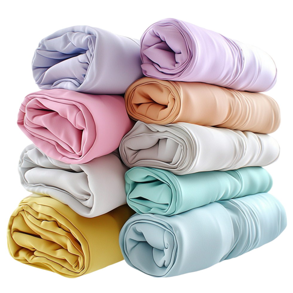 colorful towels are neatly folded and stacked together png