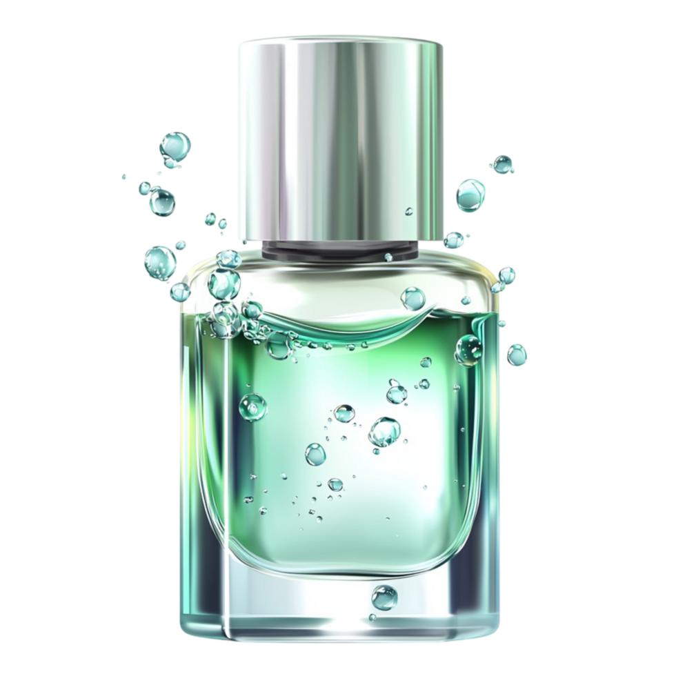Reing glass perfume bottle releases a burst of fragrance png