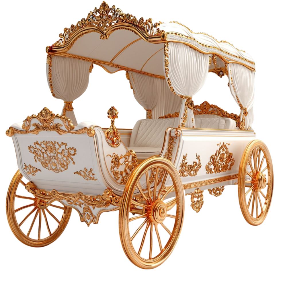 Luxurious royal carriage is decorated with golden embellishments png