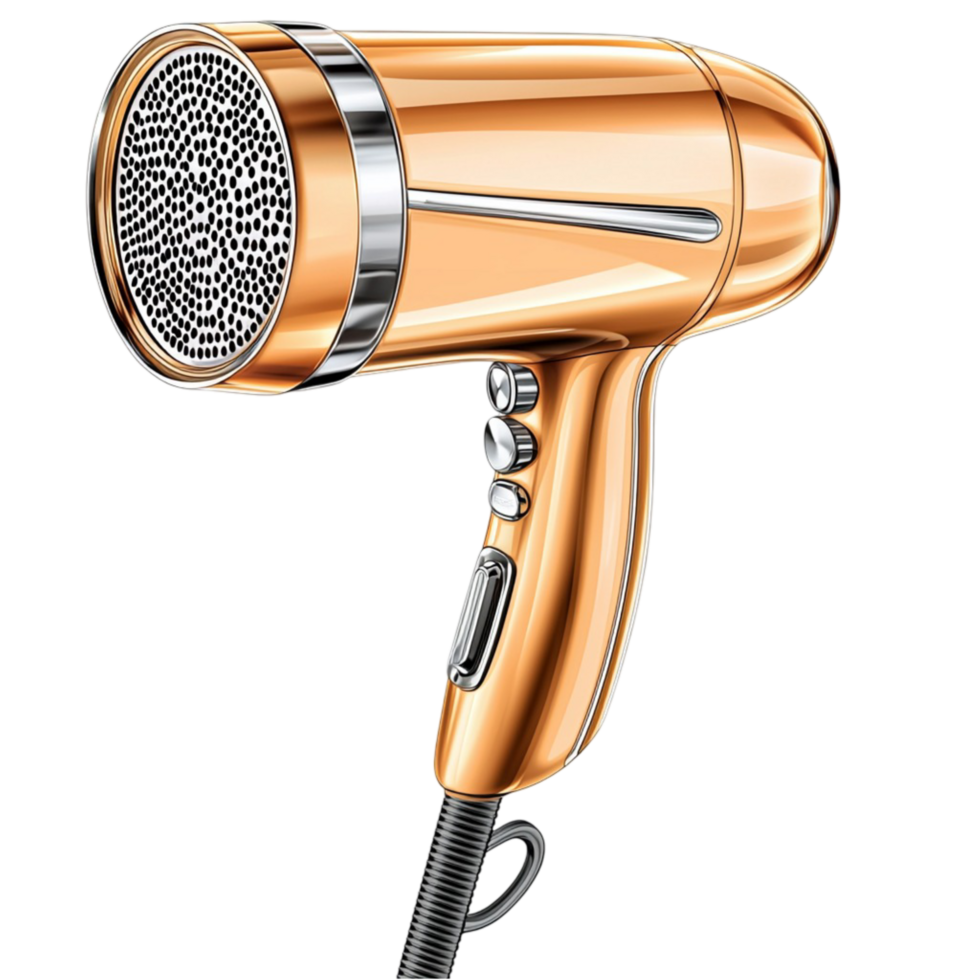 golden hair dryer is designed for professional styling and drying png