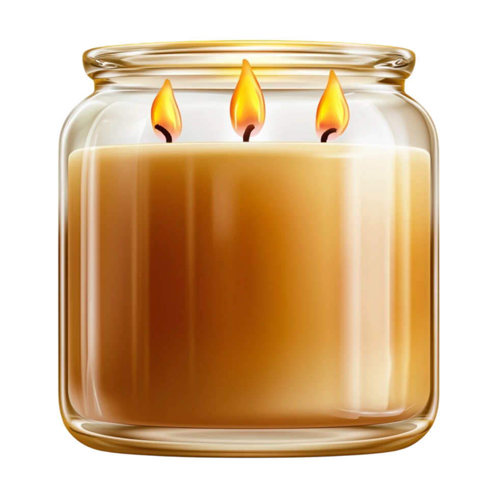 Warm glowing scented candle in a glass jar creates a cozy atmosphere png
