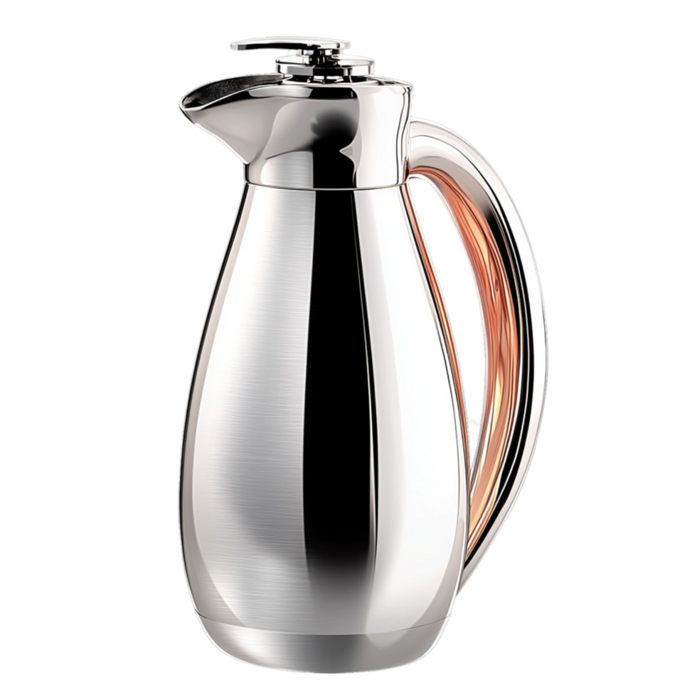 silver thermal carafe with a sleek handle keeps beverages warm png