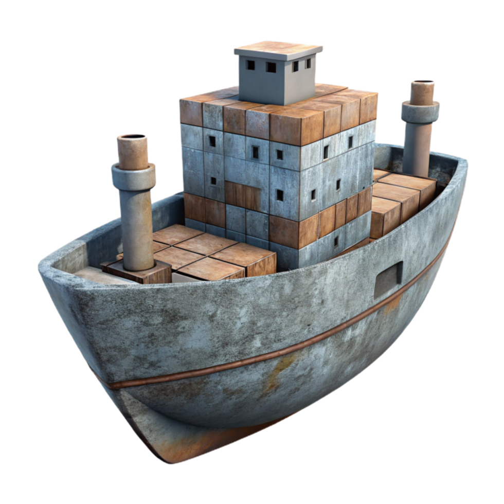 elegant rustic Cargo Ship at Sea Isolated exclusive png