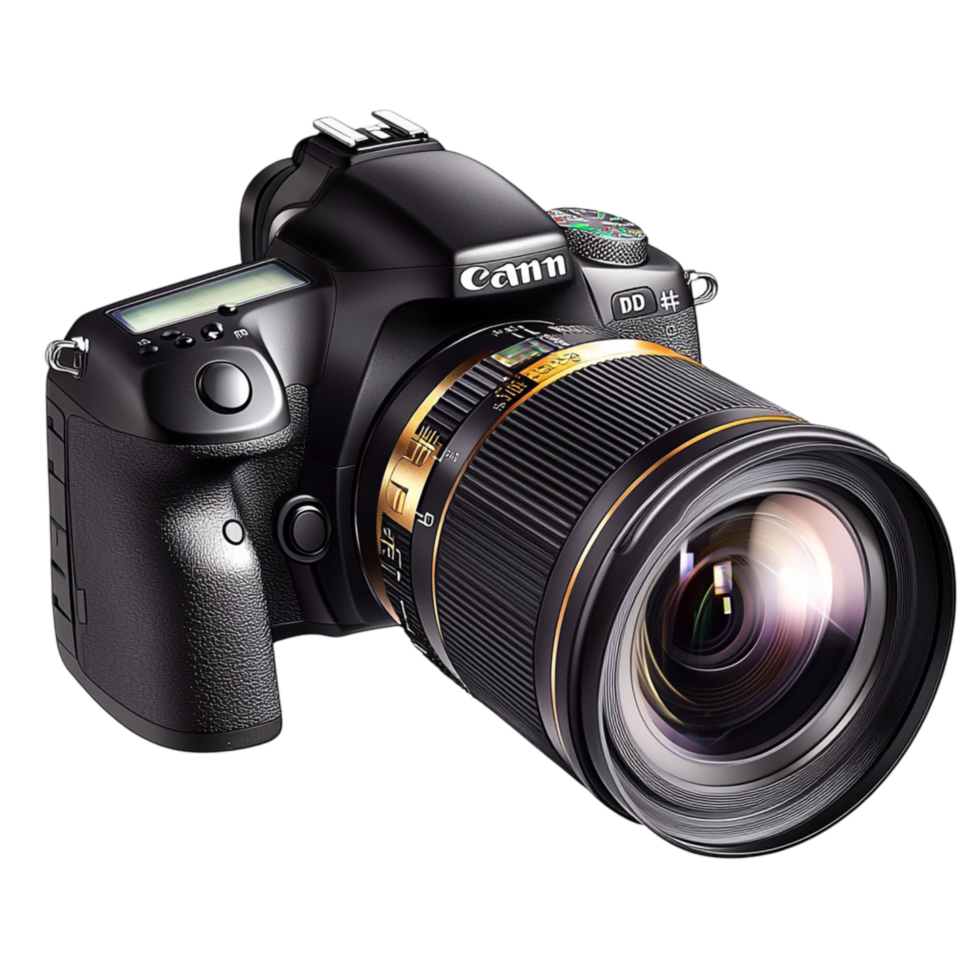 Professional black DSLR camera with a large lens is ready for capturing memories png