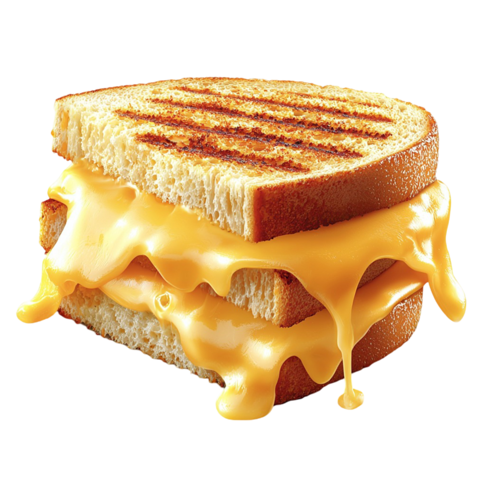 Gooey melted cheese overflows from a perfectly grilled sandwich png