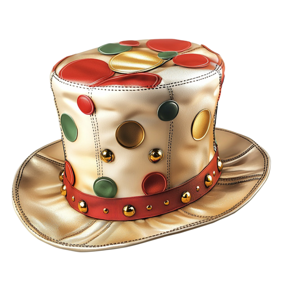 Playful multicolored top hat with shiny details adds a whimsical touch png