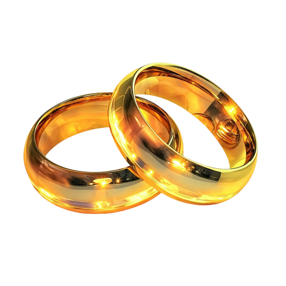 Shiny golden wedding rings represent eternal love and commitment png