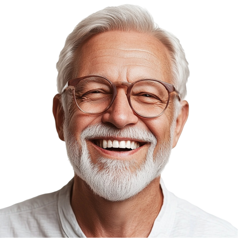 Elderly man with a joyful smile radiates happiness and wisdom png