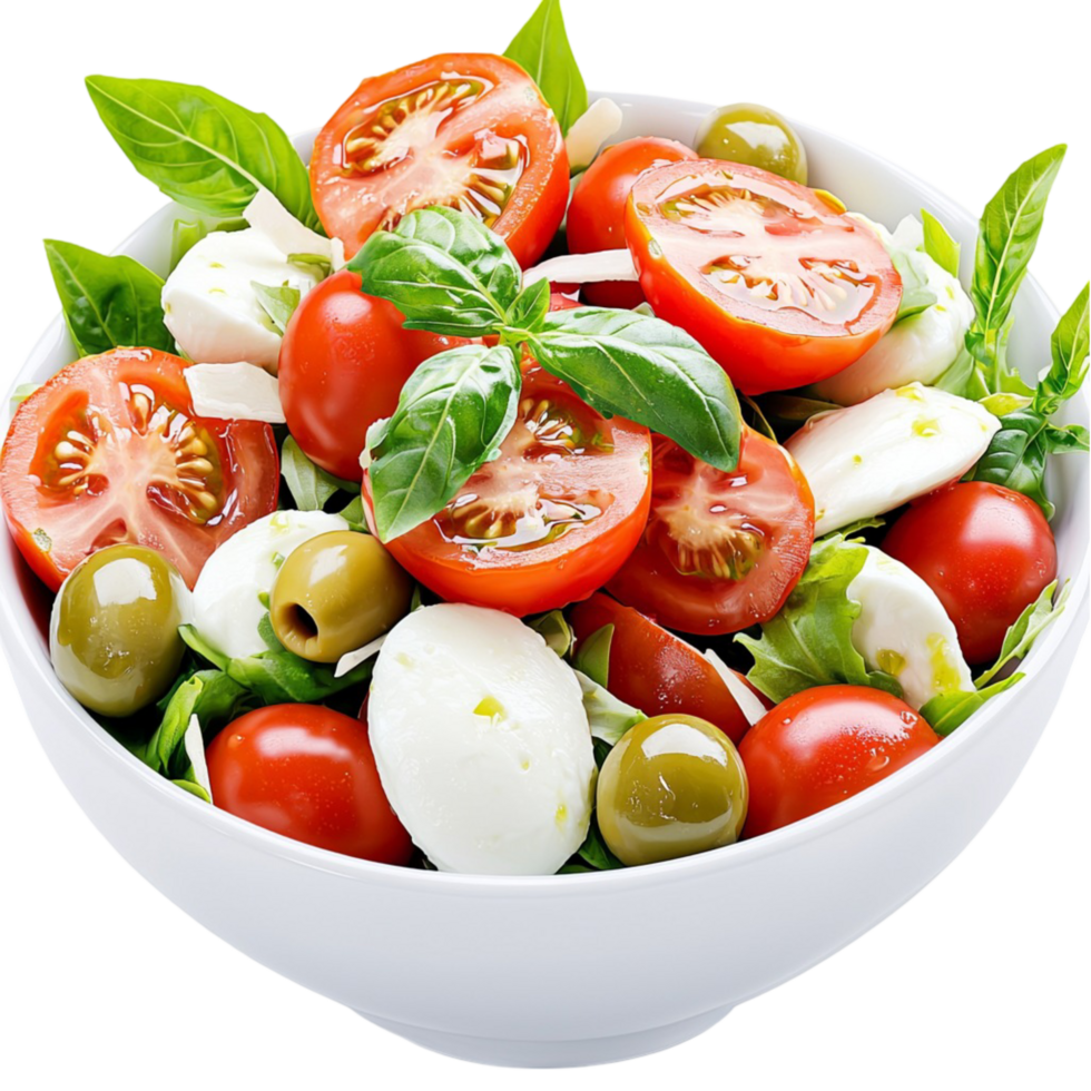 and colorful salad with basil tomatoes and mozzarella looks png