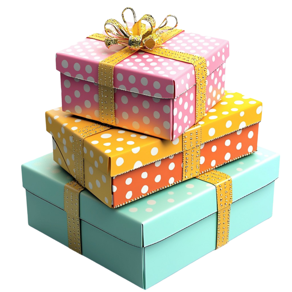 Stack of beautifully wrapped gift boxes with ribbons creates excitement png