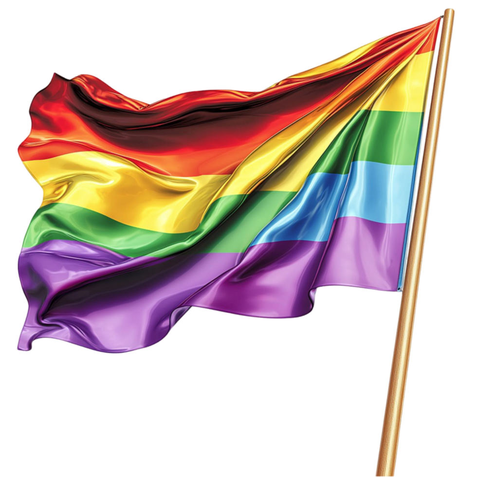 Vibrant rainbow flag waving proudly represents unity and diversity png