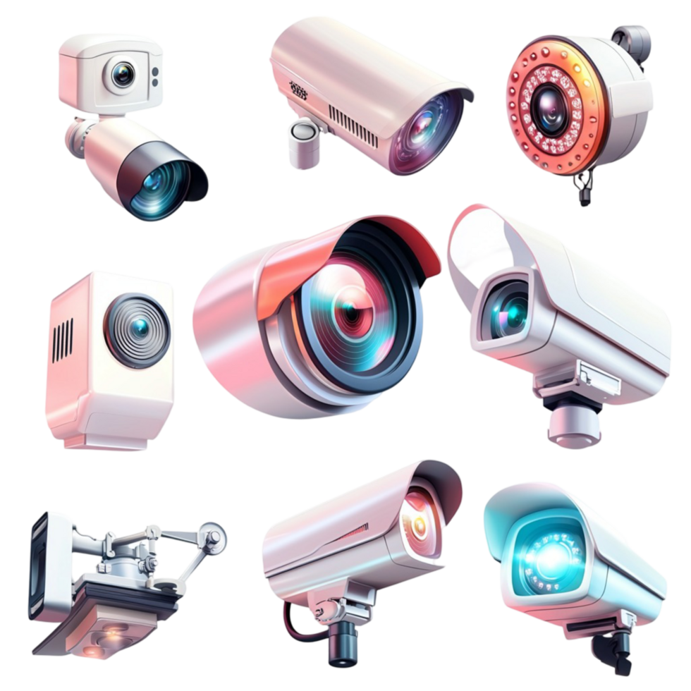 Collection of hightech security cameras ensures safety and surveillance png