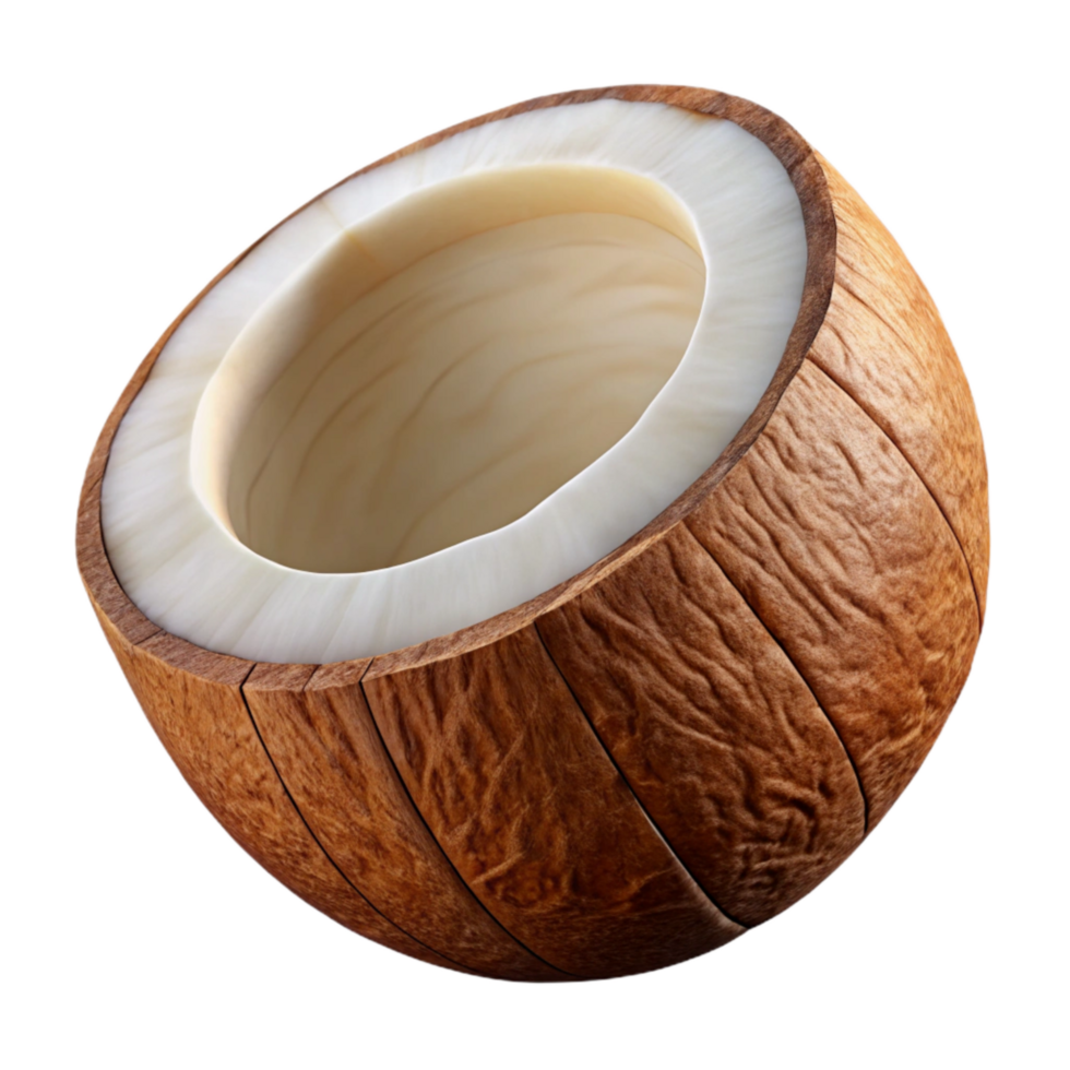 vibrant modern Coconut Half White Flesh Brown Shell Cutout high resolution png