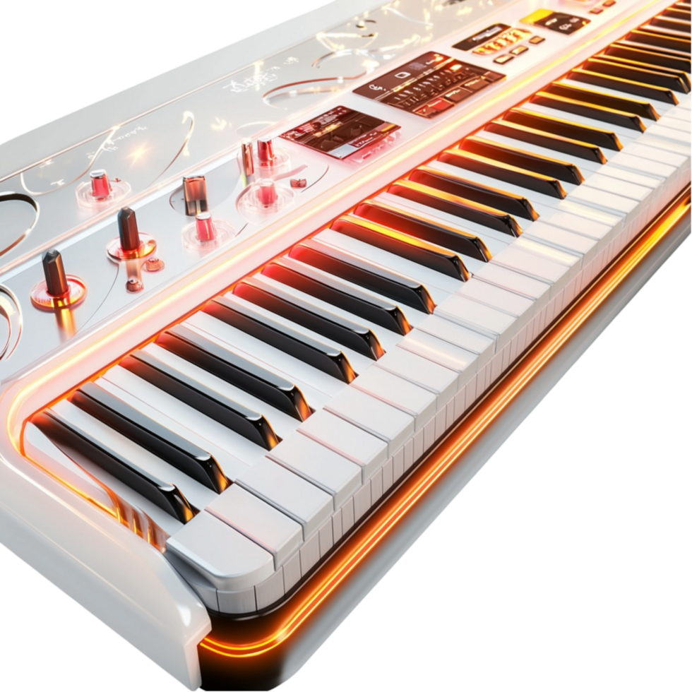 digital keyboard with glowing keys represents music innovation and passion png
