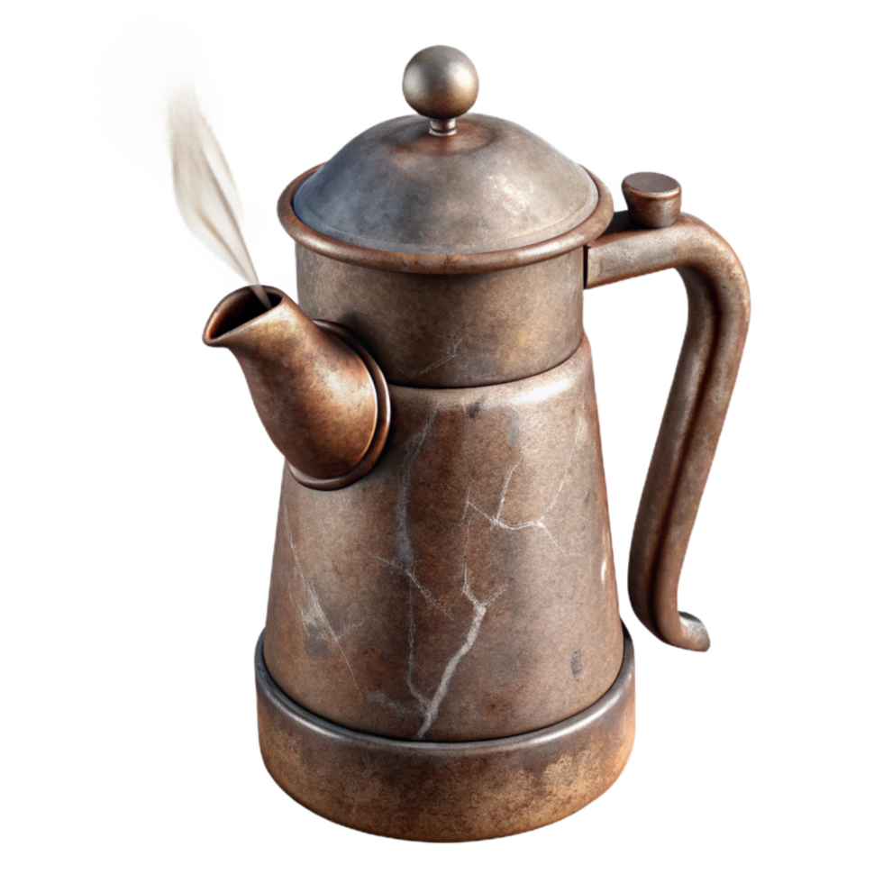 impressive rustic Coffee Pot Isolated with Steam professional png