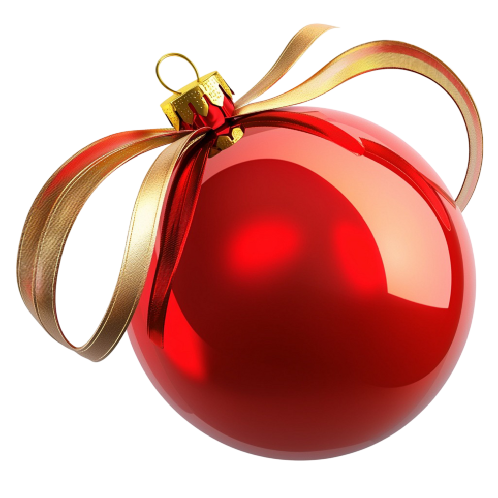 Shiny red Christmas ornament with a golden ribbon represents festive decorations png