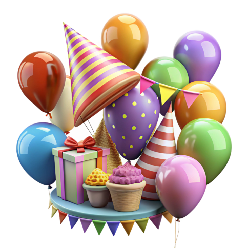 wonderful creative Colorful Birthday Party Decorations Cutout on Transparent Background 4K png
