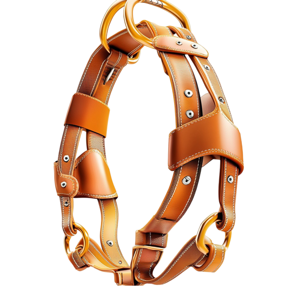 Luxurious brown harness with silver buckles represents style and craftsmanship png
