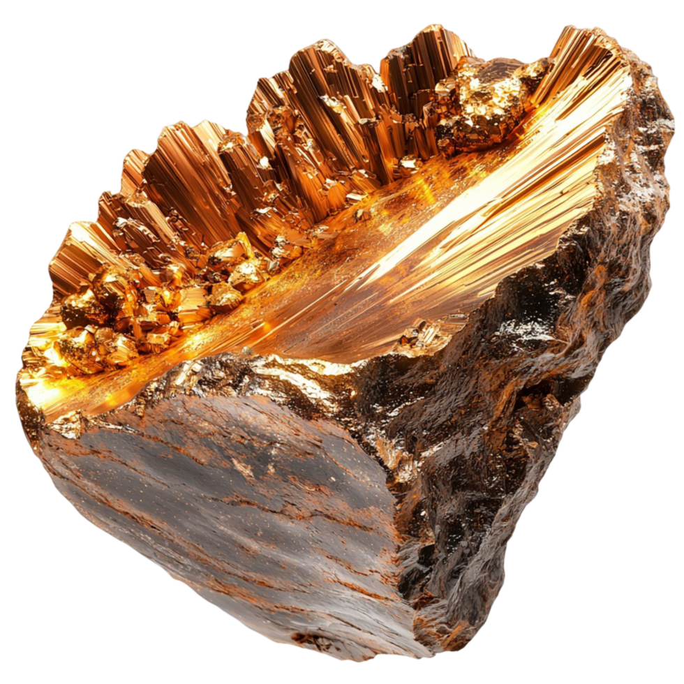 Large golden crystal with jagged edges showcases the beauty of raw minerals and geology png