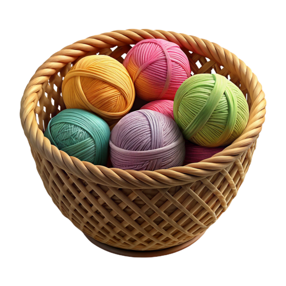 serene artistic Colorful Yarn Balls in a Basket Cutout authentic png