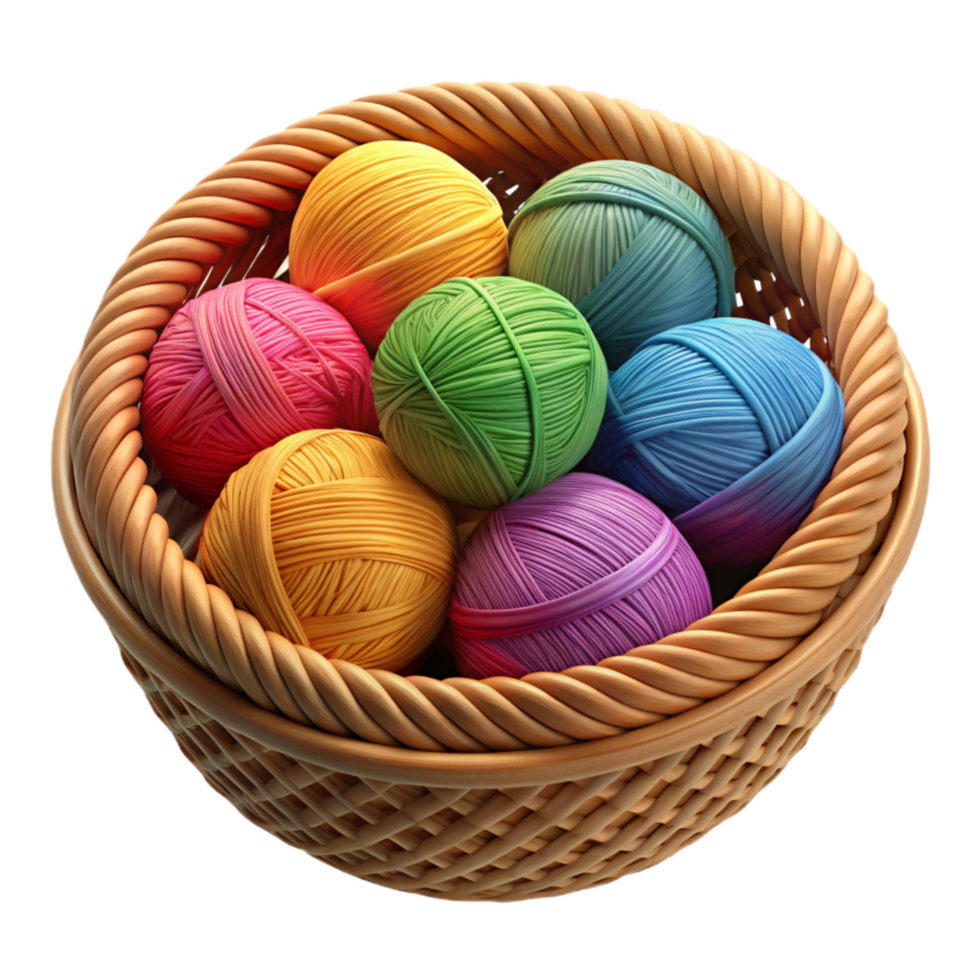 vibrant abstract Colorful Yarn Balls in a Basket Cutout premium png