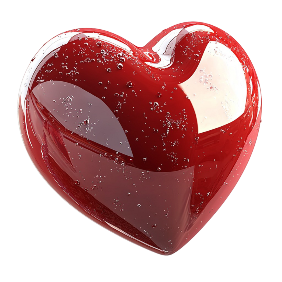 Glossy red heart with a glasslike texture represents love and passion png