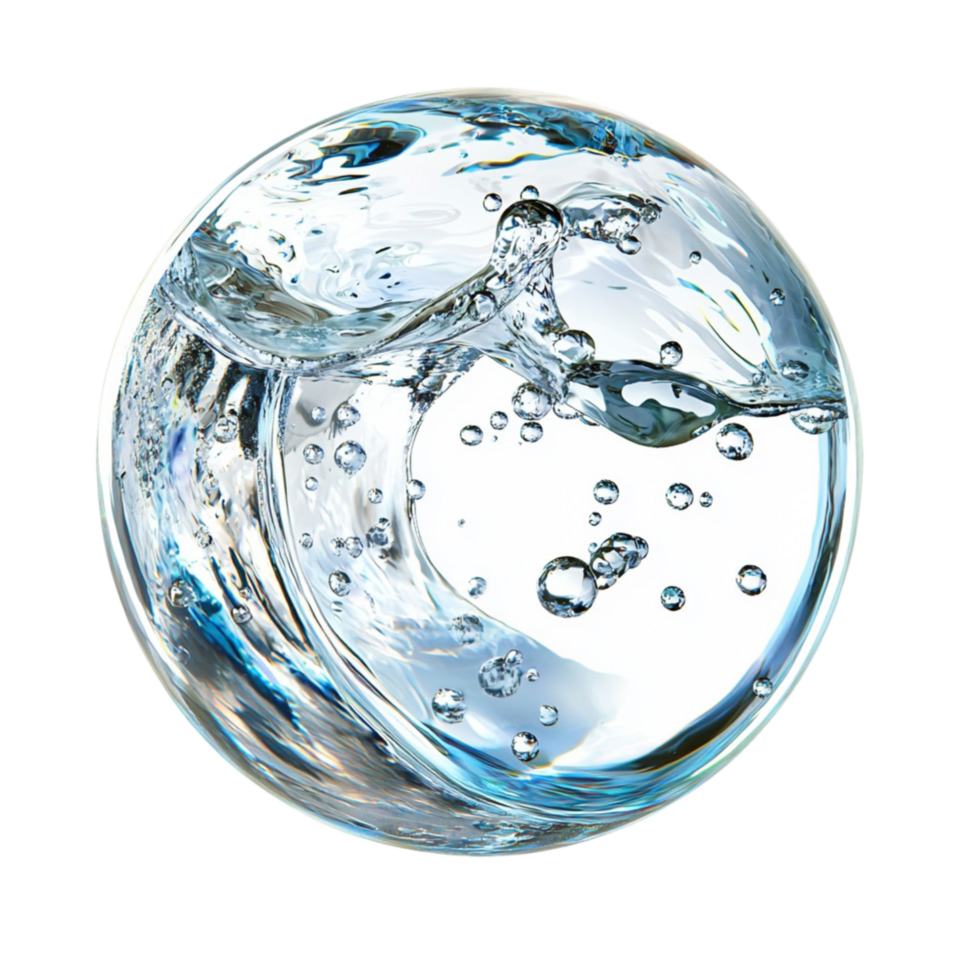 Crystal clear sphere of swirling water represents purity and motion png