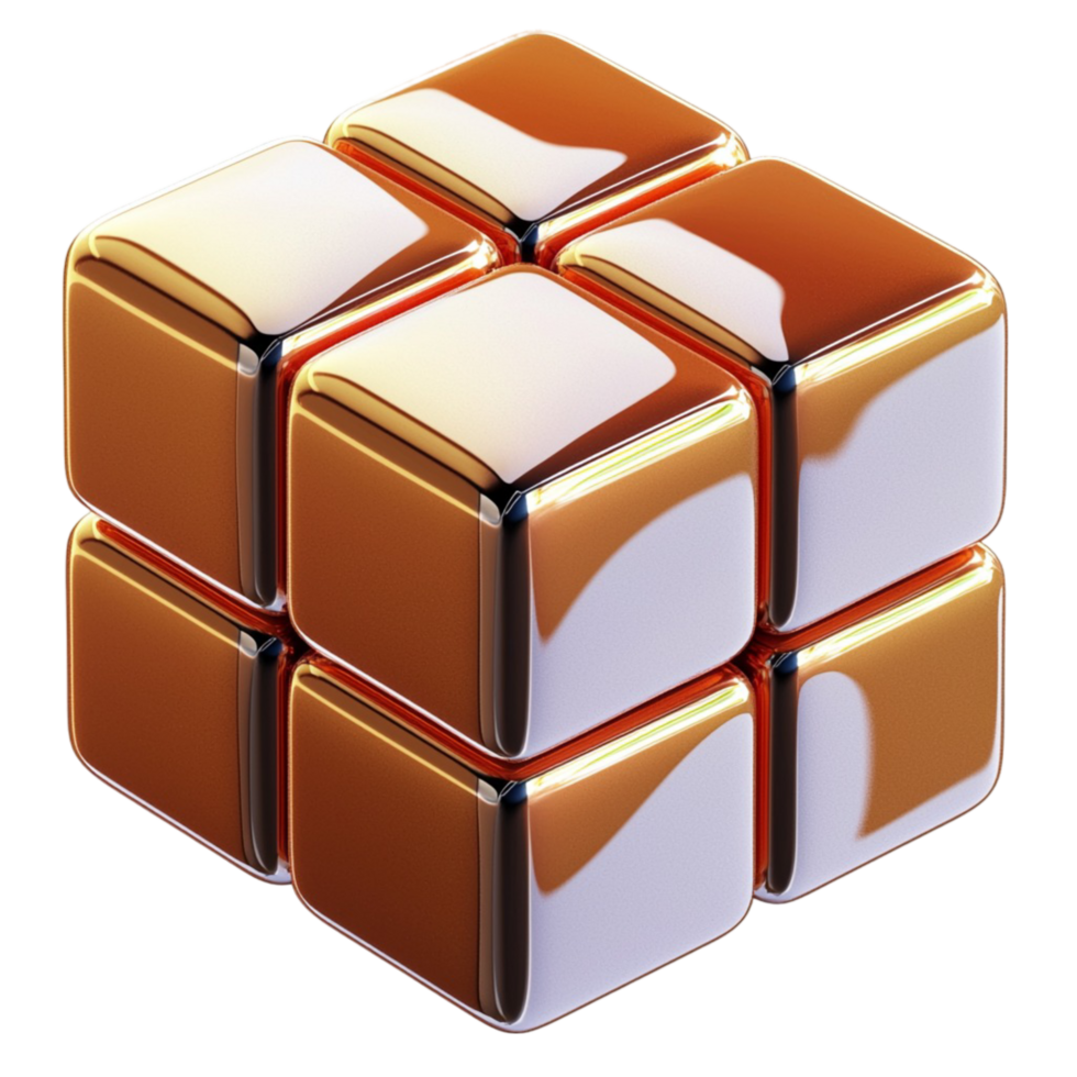 Shiny metallic puzzle cube with gold and white surfaces represents complexity and intelligence png