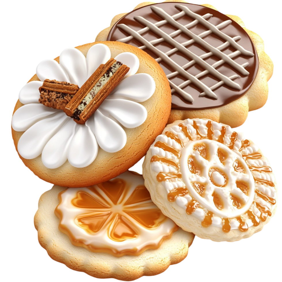Assorted cookies with icing and chocolate symbolize sweetness and indulgence png