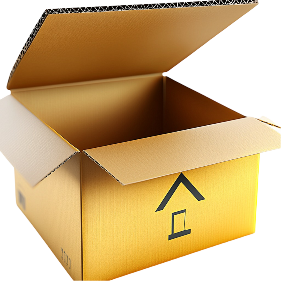 Open cardboard box with an upward arrow represents delivery and new beginnings png