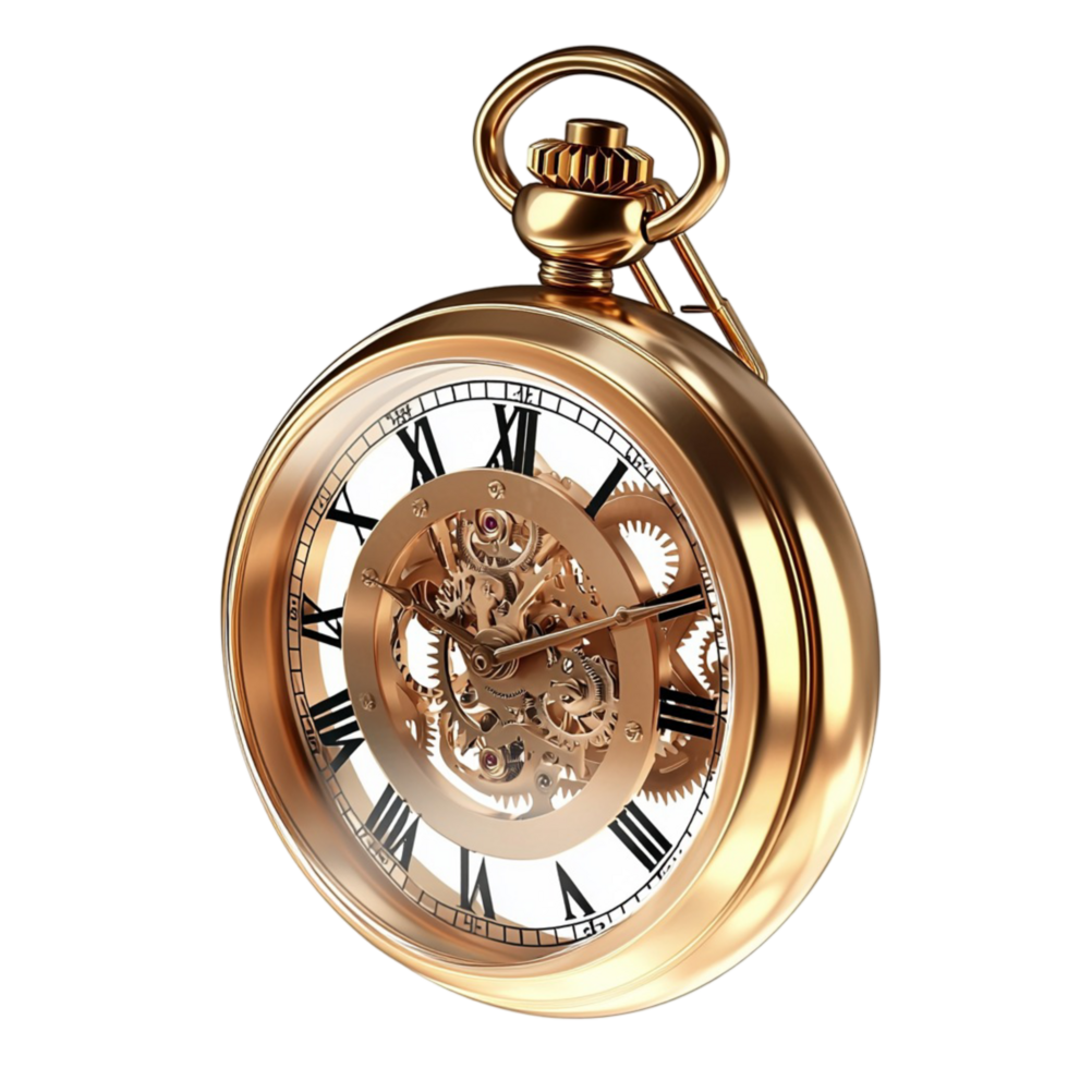 Golden pocket watch with Roman numerals png