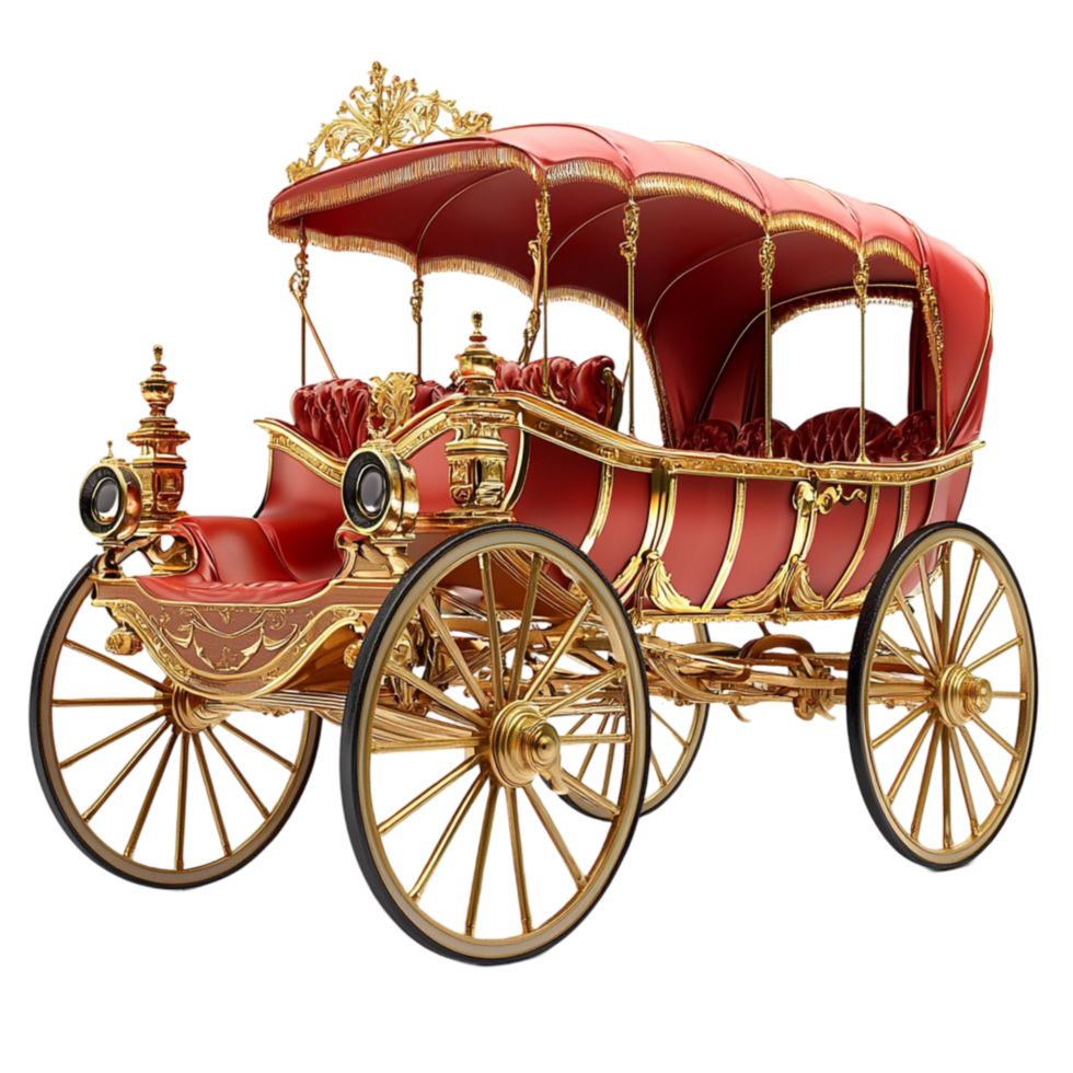 Luxurious golden carriage with red velvet seats png
