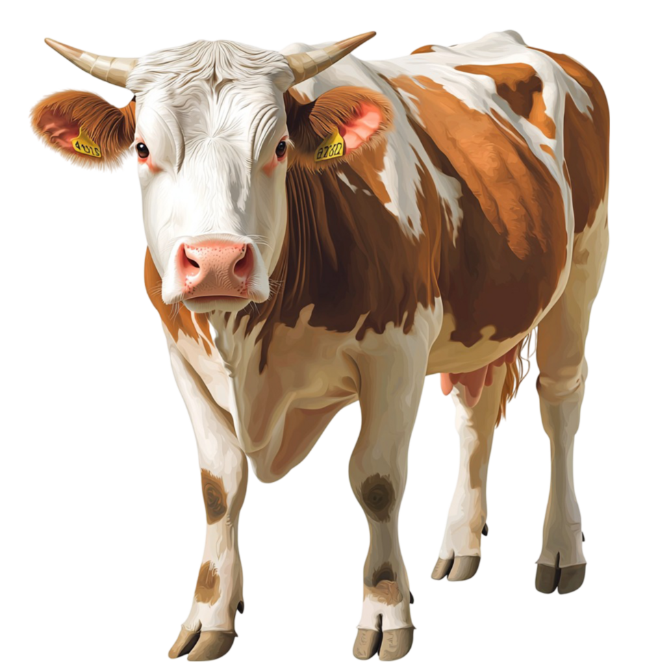 Majestic brown and white cow standing tall png