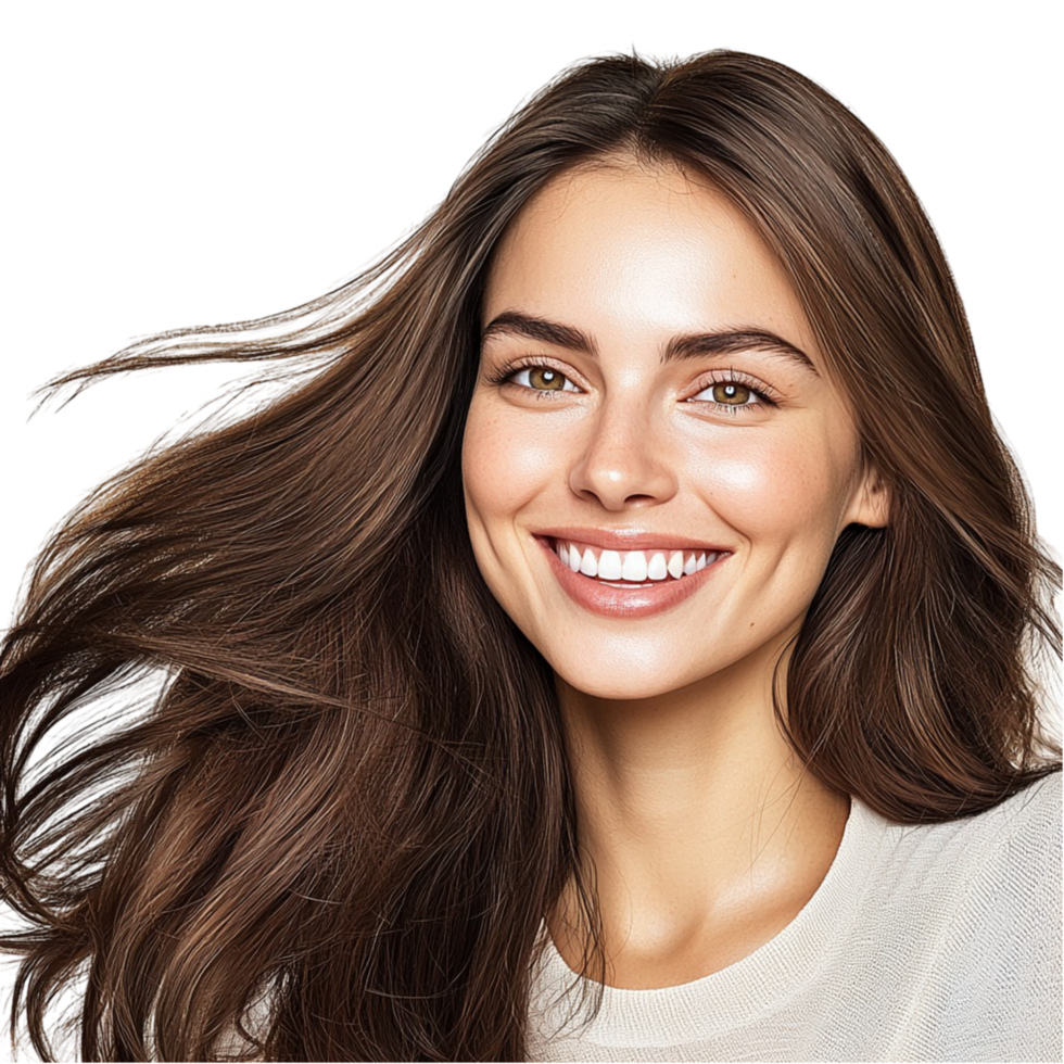 Smiling young woman with long hair png