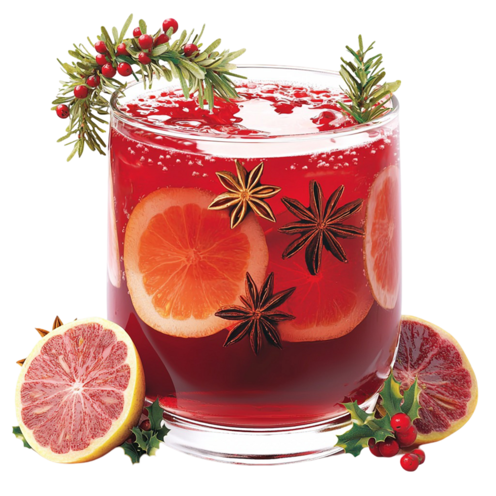 Reing red citrus drink with ice and herbs png