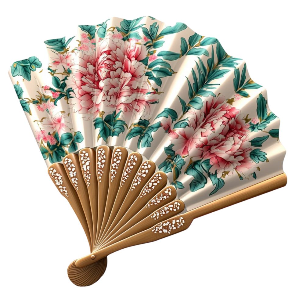 hand fan with floral patterns png