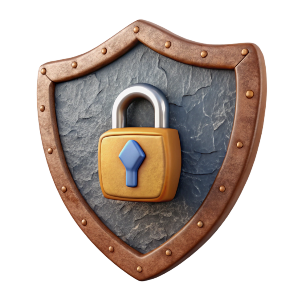 extraordinary classic Cybersecurity Lock Icon with Shield Cutout high quality png