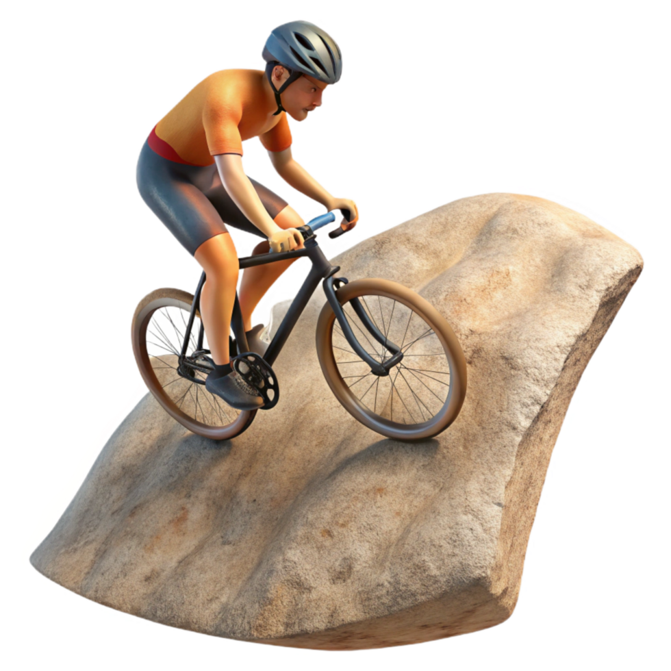 dramatic artistic Cyclist Climbing Hill Side View Cutout 4K png